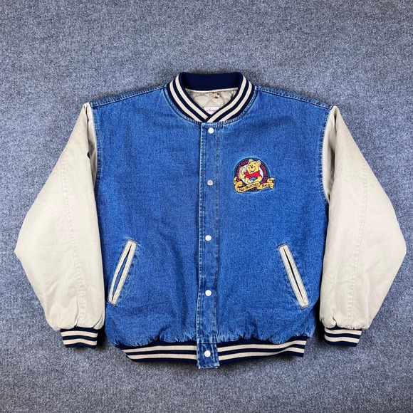 VTG Disney Winnie The Pooh Denim Varsity Jacket Mens L XXXTentacion Cartoon 90s - Picture 2 of 9